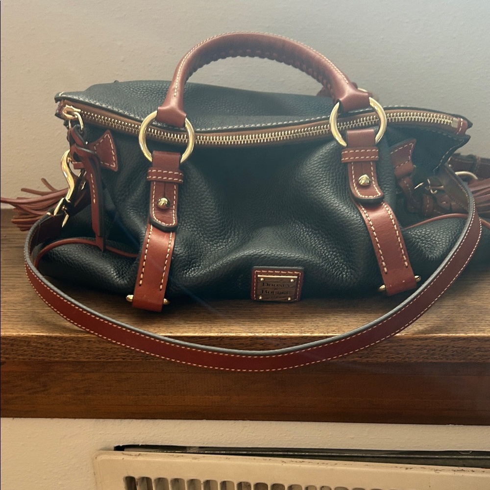 Dooney & Bourke Black Leather Bag with Brown Trim